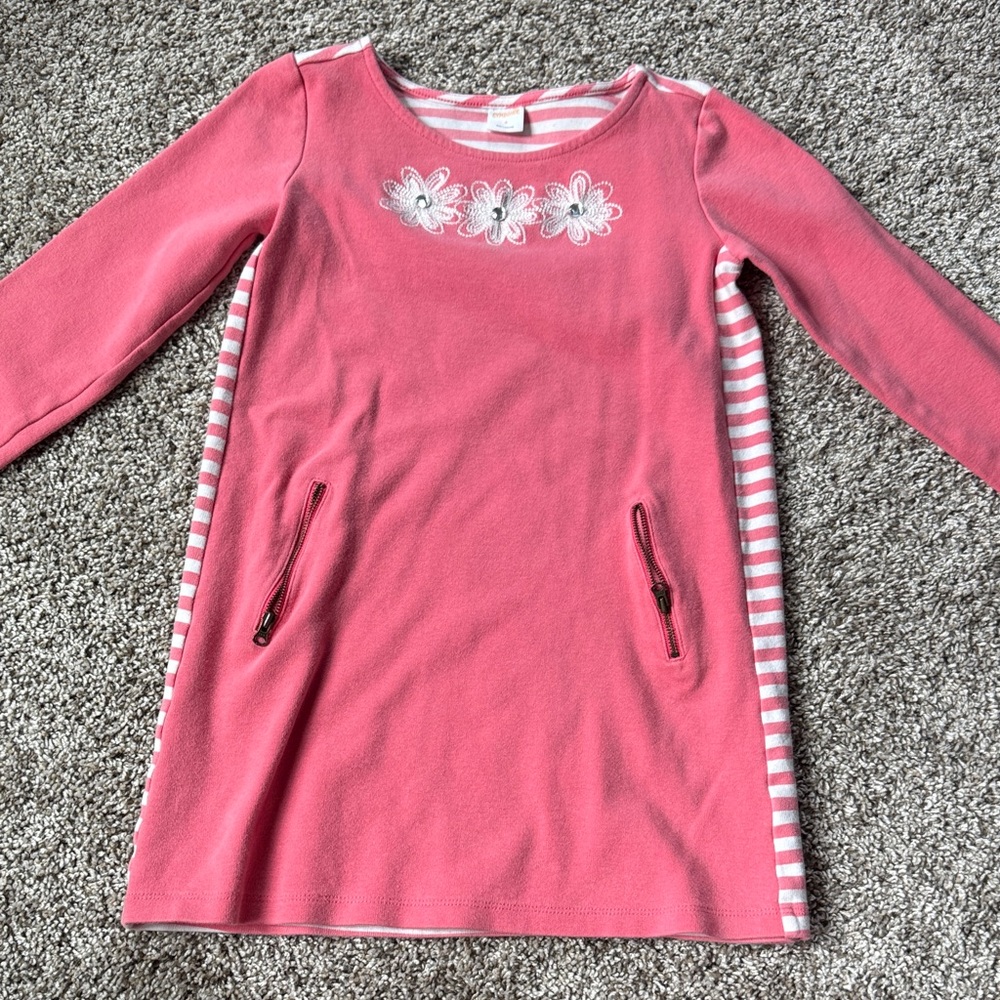 Gymboree Pink Striped Dress with Embroidery